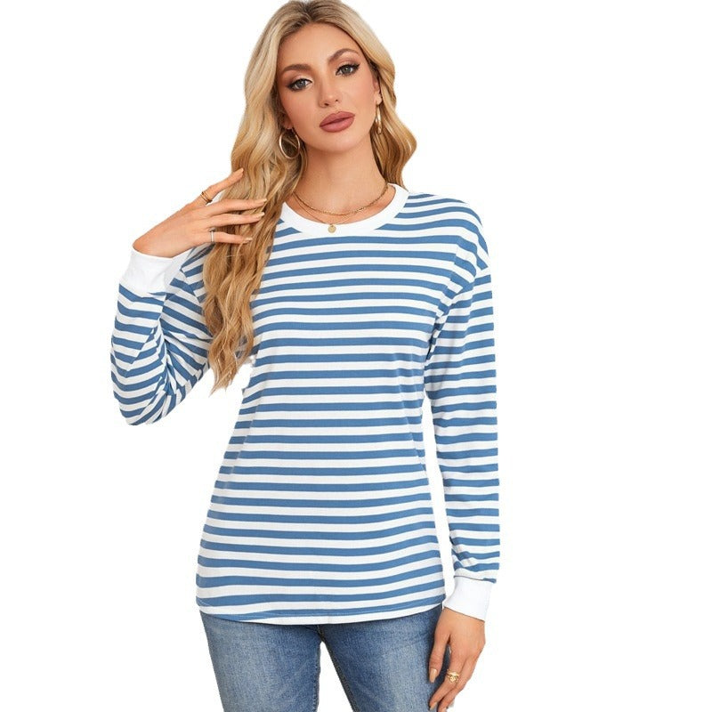 Damen gestreiftes Langarmshirt mit Rundhalsausschnitt Stalluxe