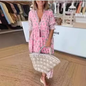 Damen luftiges Baumwollmaxikleid mit eleganten Details Stalluxe