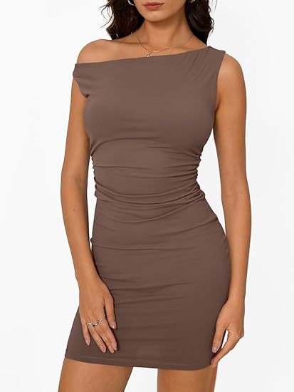 Damen figurbetontes Kleid mit asymmetrischem Ausschnitt und Raffungen Stalluxe