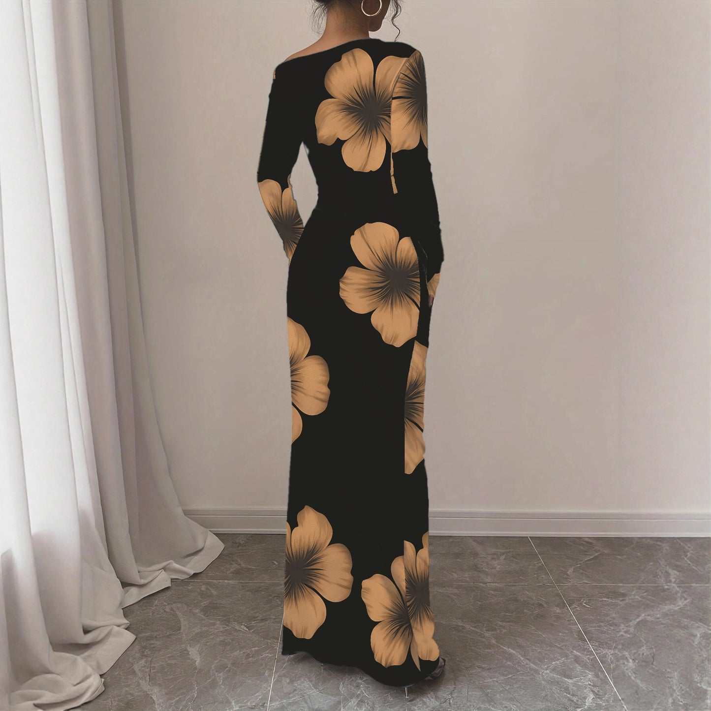 Damen elegantes Langarmkleid mit floralem Motiv Stalluxe