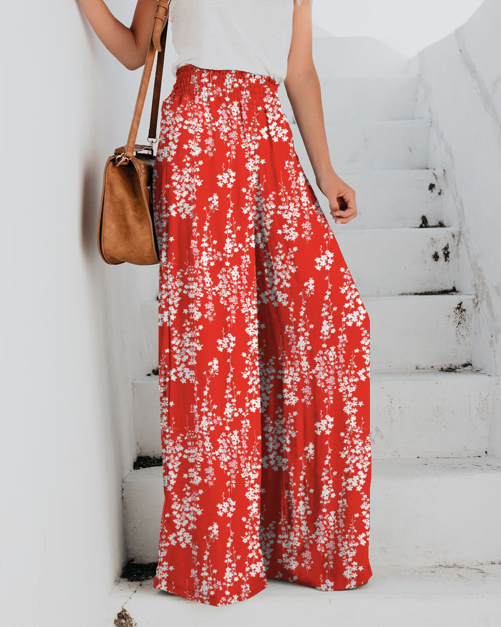 Women's Floral Print Wide-Leg Trousers Stalluxe