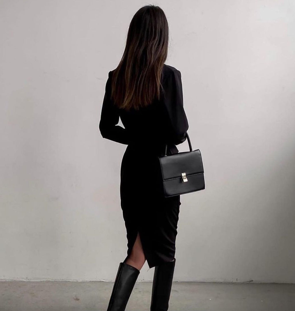 Damen Elegantes Wickelkleid mit langem Arm und fließendem Schnitt Stalluxe