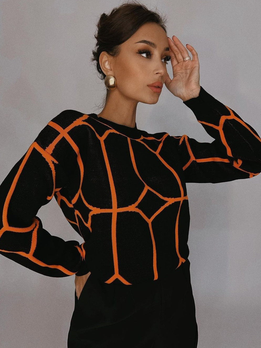 Damen Modischer Strickpullover mit auffälligem geometrischem Design Stalluxe