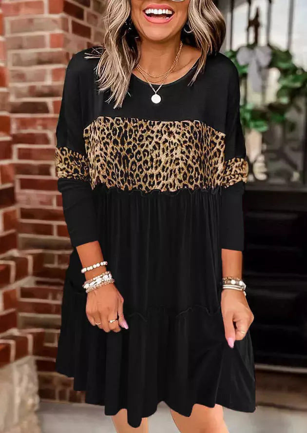 Damen Elegantes Tierdruck Kleid mit rüschigem Saum Stalluxe
