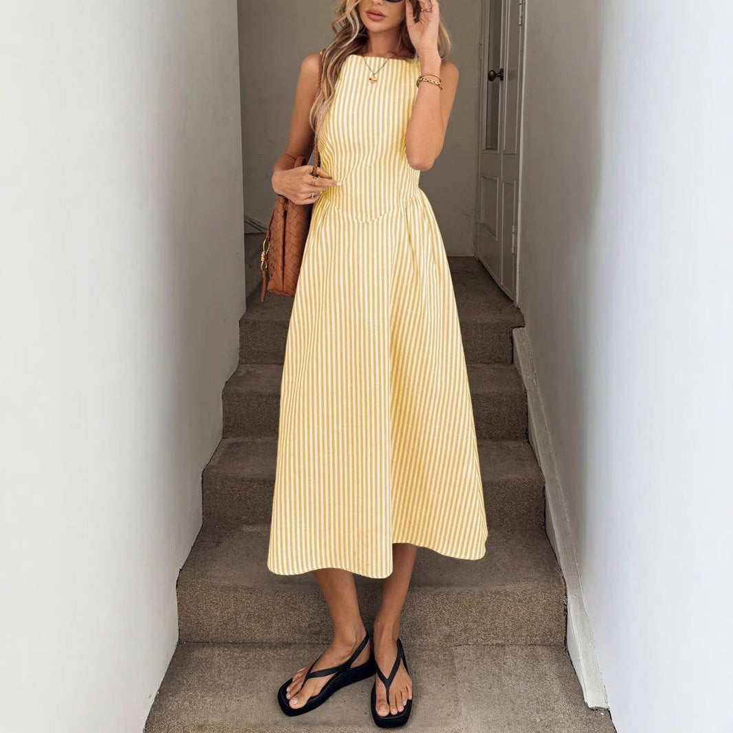 Damen Midi-Kleid mit schmalen Streifen und taillierter Silhouette Stalluxe