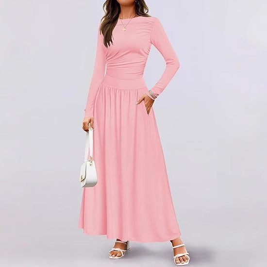 Damen Elegantes Maxikleid mit langen Ärmeln und praktischen Taschen Stalluxe