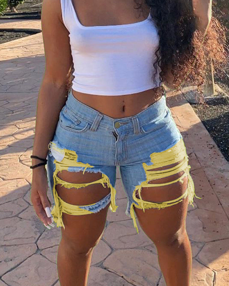 Damen Jeans-Shorts mit modischen Destroyed-Details und fransigen Säumen Stalluxe