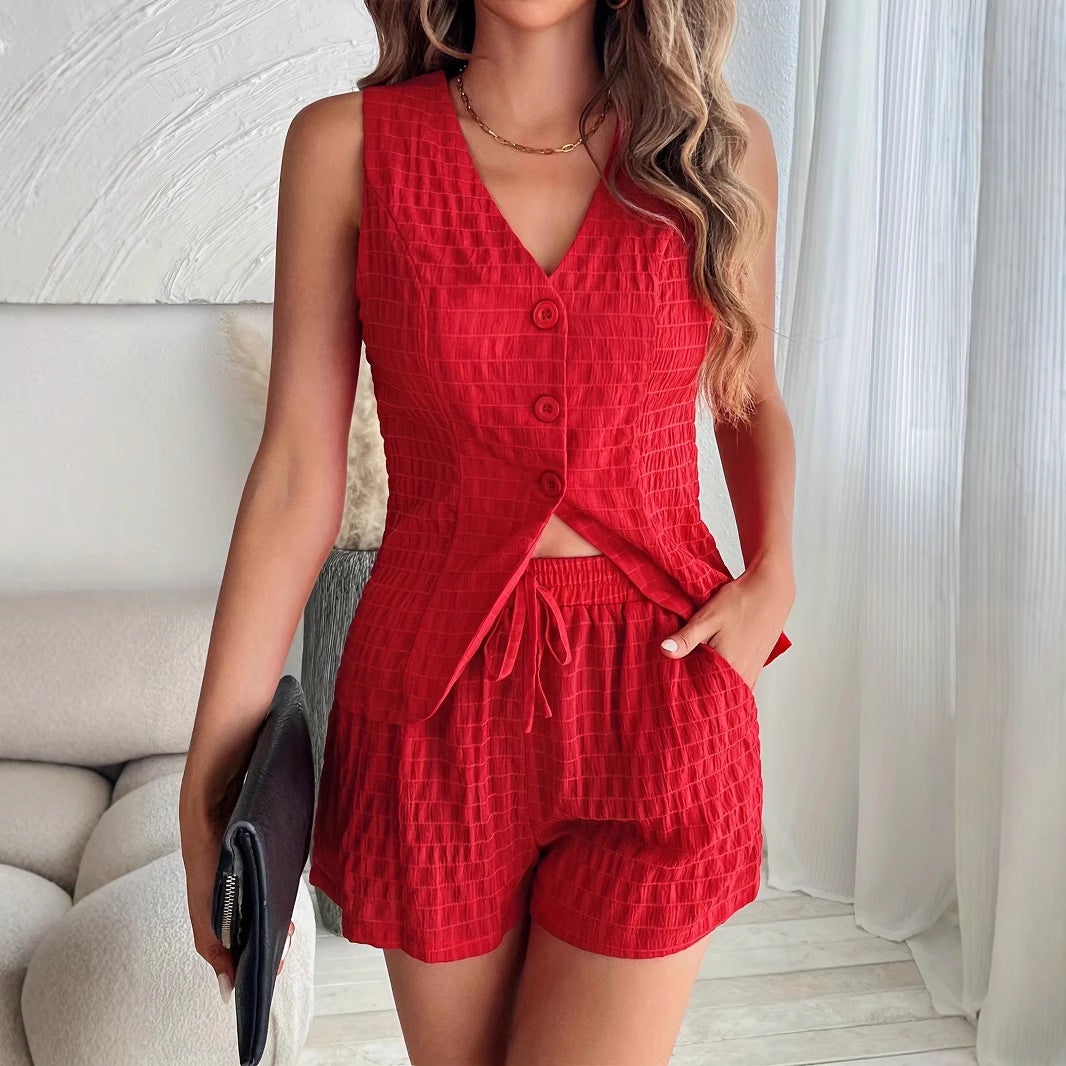 Damen Knopfverschluss Cropped Ensemble Stalluxe