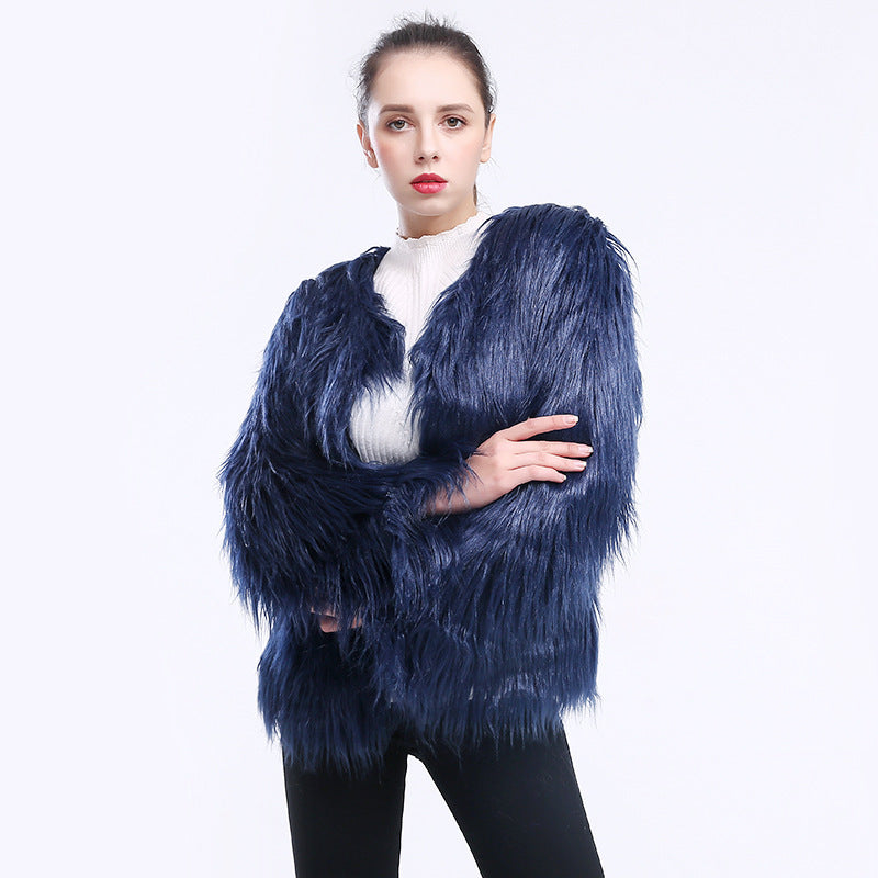 Damen Kuschelweicher Kunstfell-Mantel mit offenem Schnitt und langen Ärmeln Stalluxe
