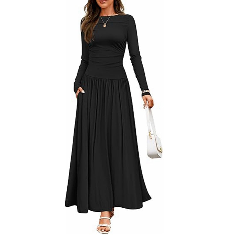 Damen Maxikleid mit langem Arm und praktischem Taschen-Design Stalluxe