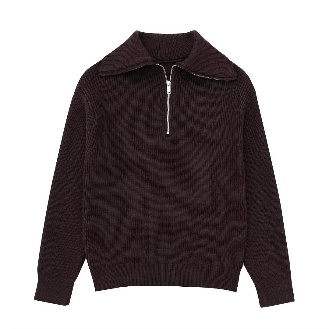 Damen Strickpullover mit hohem Kragen und Reißverschluss Stalluxe