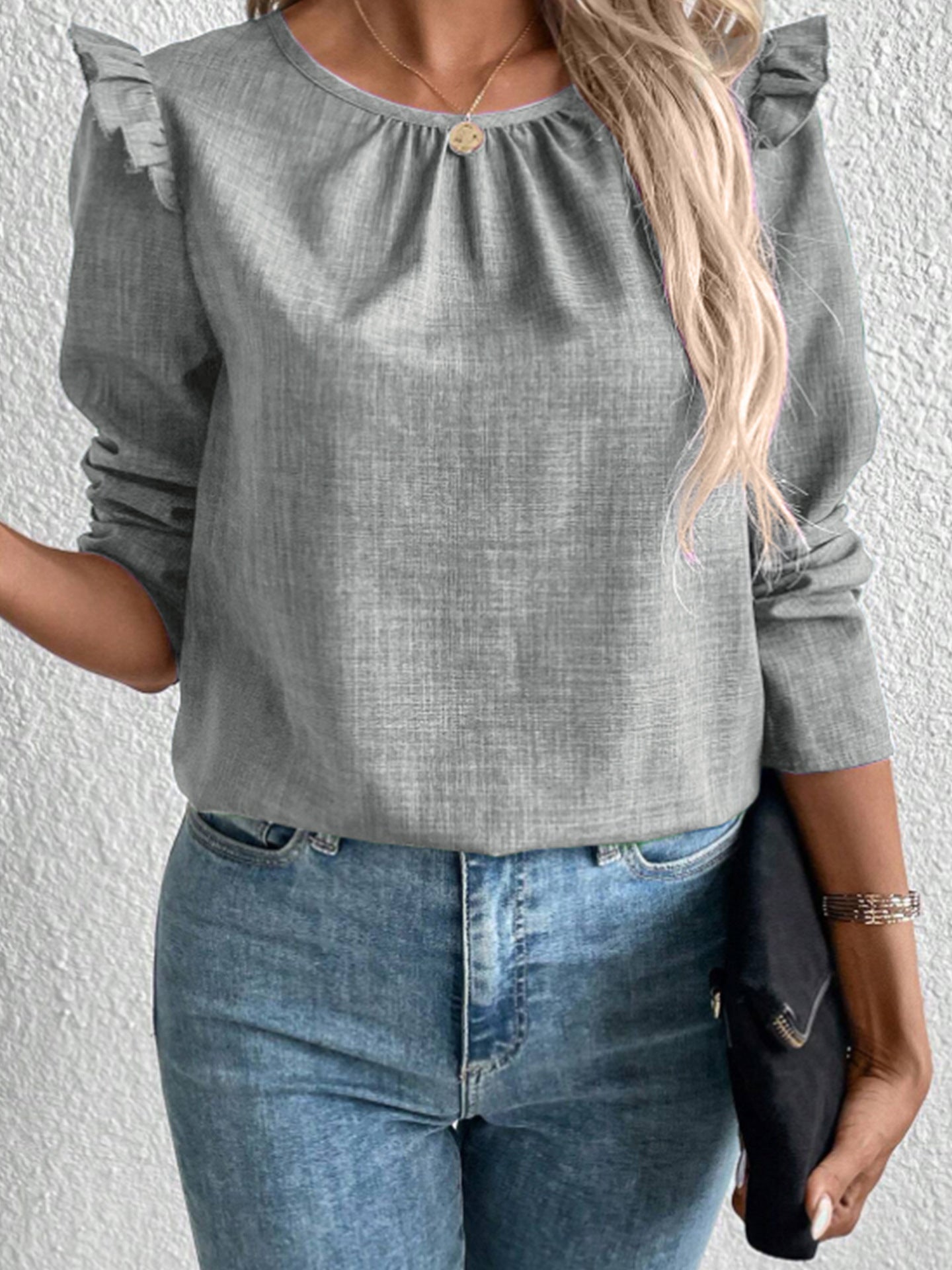 Damen Elegante Bluse mit Rüschendetails und Rundhalsausschnitt Stalluxe