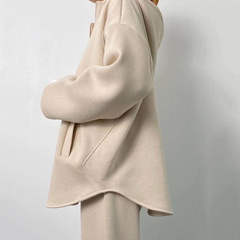 Damen oversized Fleece-Hoodie mit seitlichem Reißverschluss und weiten Hosen Stalluxe