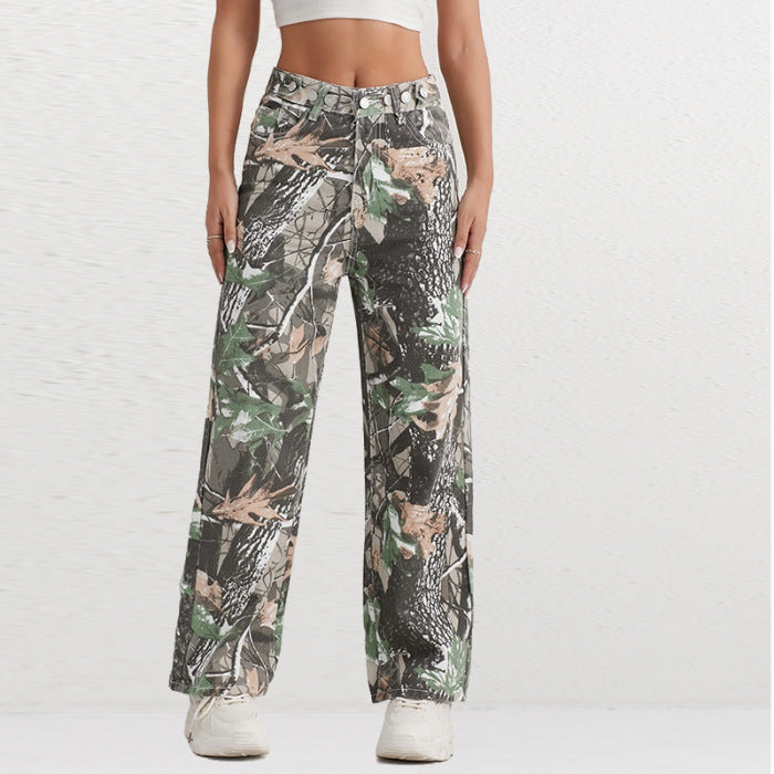 Damen Cargohose im Camouflage-Design mit hoher Taille Stalluxe