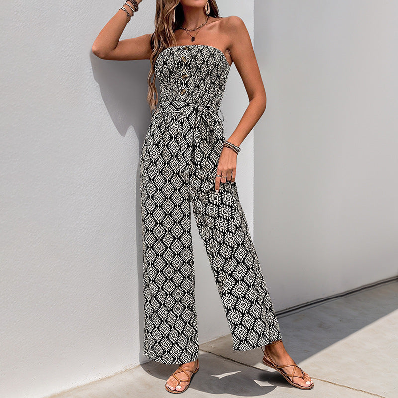 Damen Alltagsjumpsuit mit elastischem Oberteil und modischem Muster Stalluxe