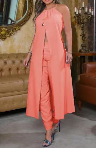 Damen eleganter Zweiteiler mit tailliertem Longcardigan und schmalen Pants Stalluxe