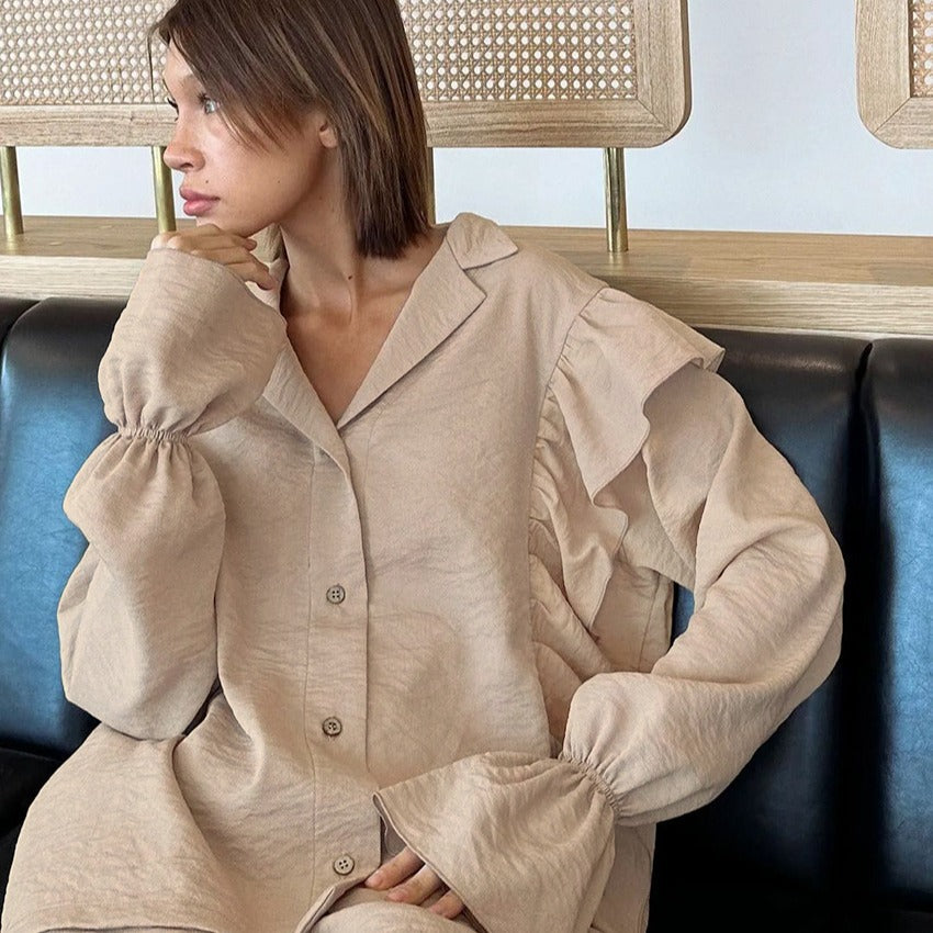 Damen Loungewear Set mit eleganten Rüschendetails Stalluxe
