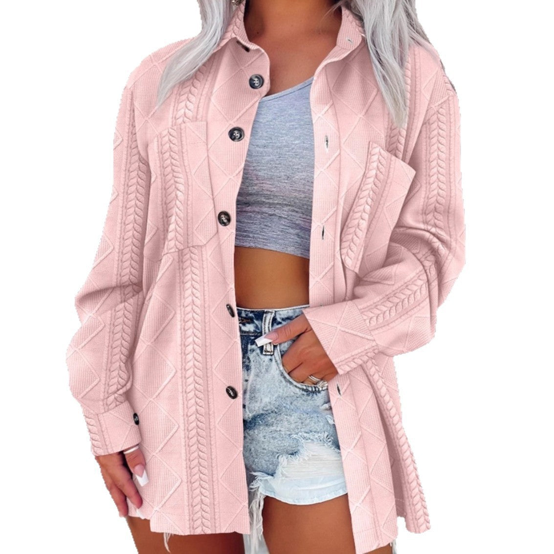Damen lässige shirtjacke mit strukturiertem Design und Knopfdetails Stalluxe