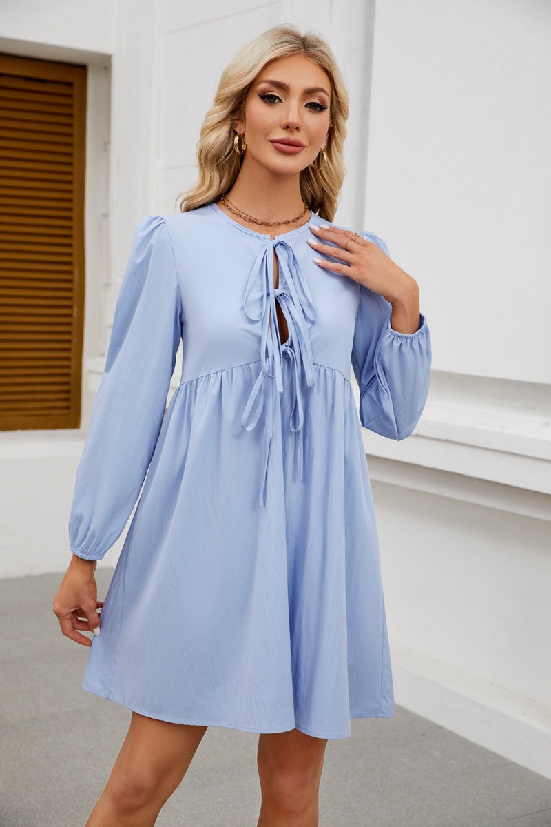 Damen verspielt tailliertes Kleid mit Schleifenöffnung und Puffärmeln Stalluxe