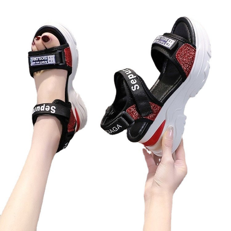 Damen Sportliche Sandalen mit glitzerndem Riemendesign Stalluxe