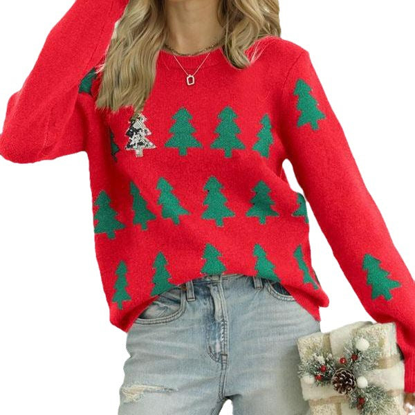 Damen festlicher Strickpullover mit Weihnachtsbaum-Motiv Stalluxe
