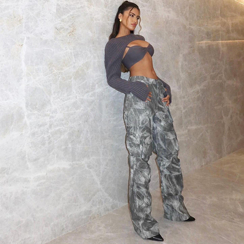 Damen Cargo-Hose mit weiten Beinen und verspieltem Muster Stalluxe