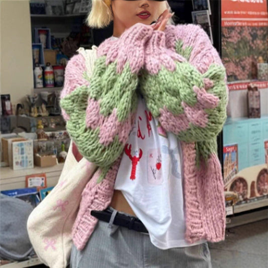 Damen grob gestrickter Cardigan mit Zickzackmuster Stalluxe