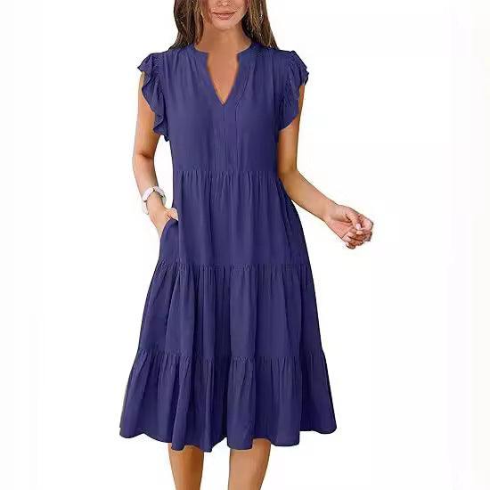 Damen Freizeitkleid mit Rüschendetails und Taschen Stalluxe