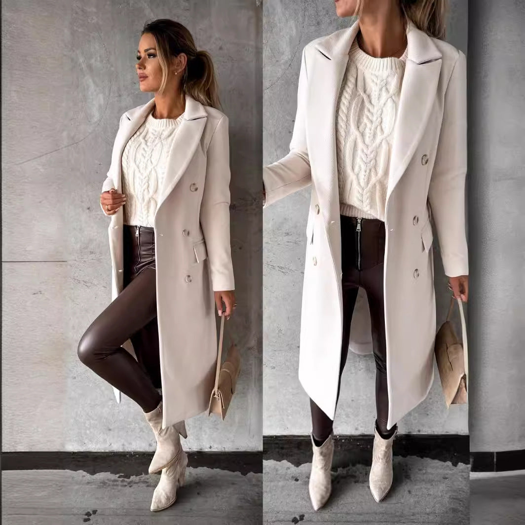 Damen Eleganter Mantel mit doppelter Knopfleiste Stalluxe