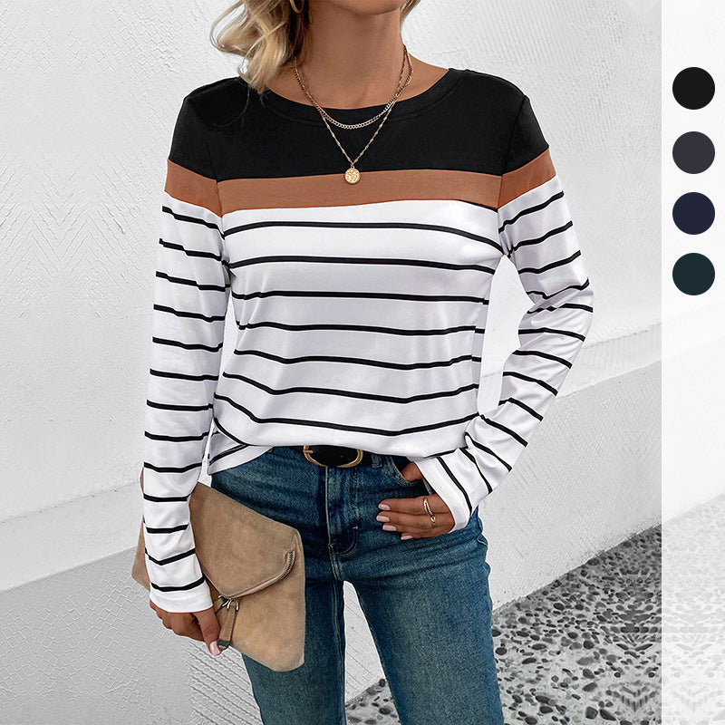 Damen gestreiftes Langarmshirt mit modischem Schnitt und elegantem Rundhalsausschnitt Stalluxe