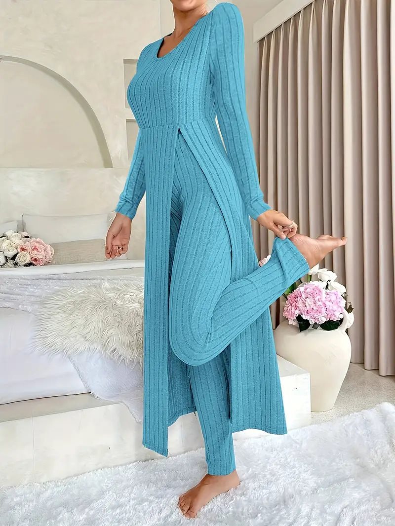 Damen Elegantes Maxijumpsuit mit hochsensibler Struktur und seitlichen Schlitzen Stalluxe