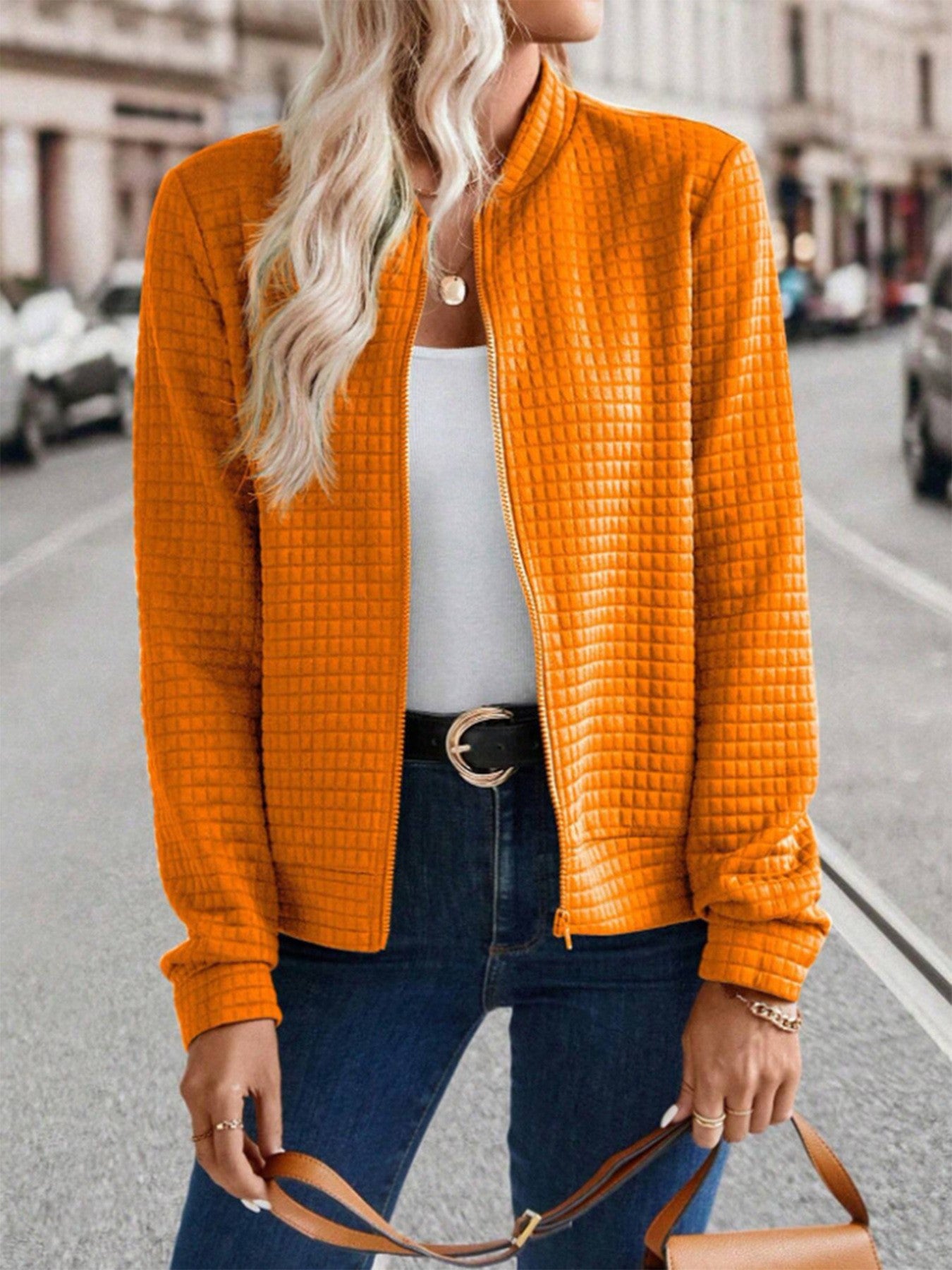 Damen modische Steppjacke mit hohen Kragen und Reißverschluss Stalluxe
