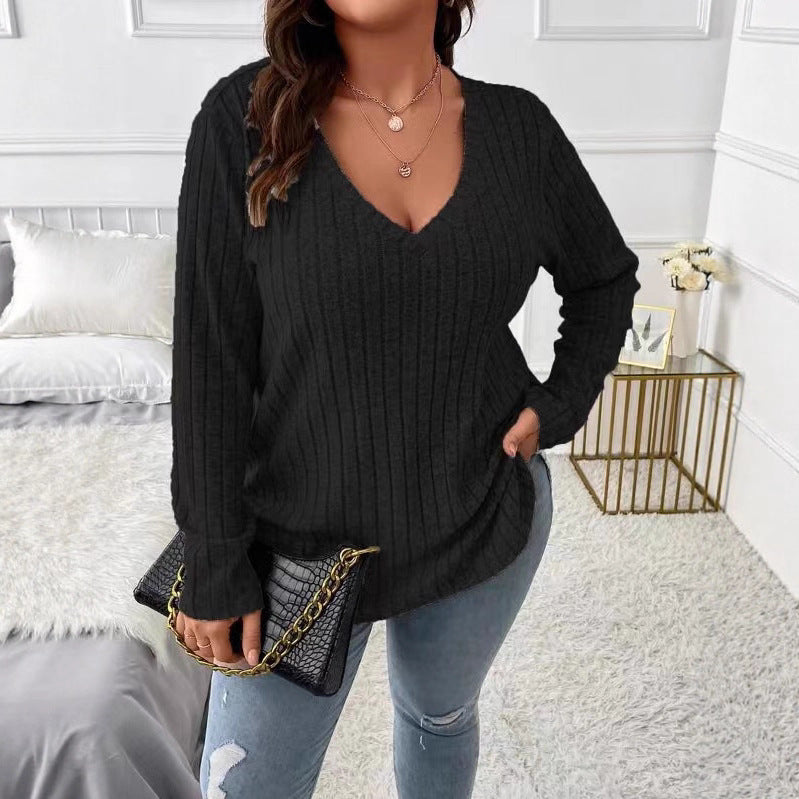 Damen Langarm V-Ausschnitt Shirt mit feiner Rippstruktur Stalluxe