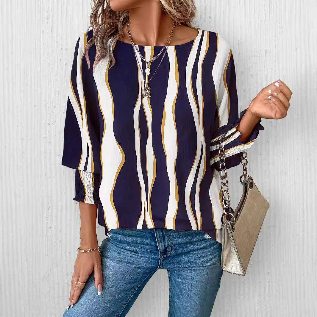 Damen Elegante blusige Oberteil mit Wellenmuster Stalluxe