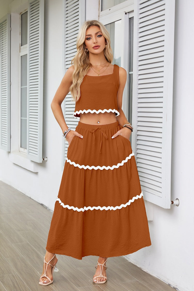 Damen Zweiteiliges Set mit Crop Top und Maxirock im Rüschenstil Stalluxe