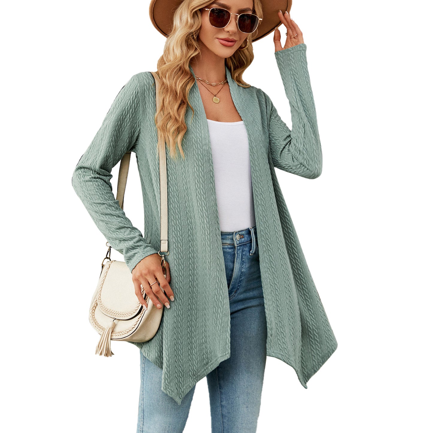 Damen Strickjacke mit strukturiertem Waffelmuster und offener Front Stalluxe