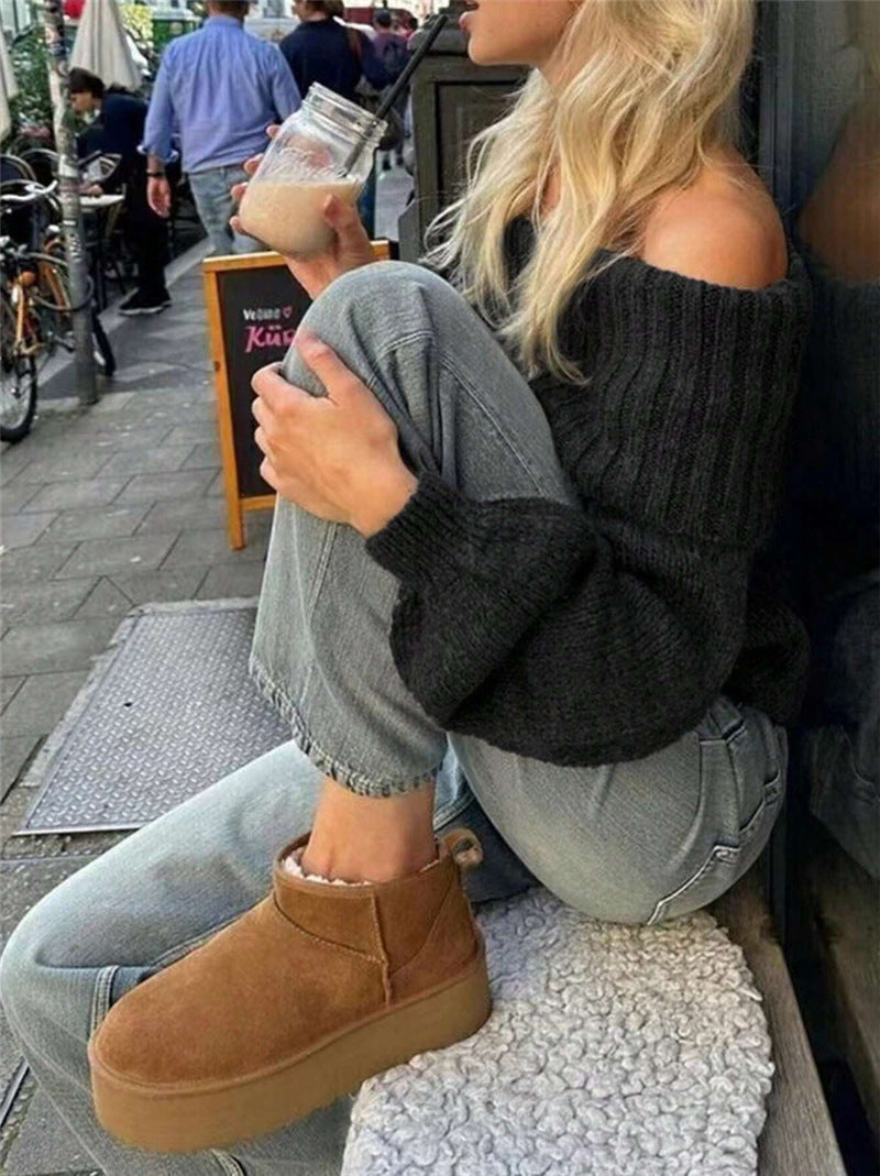 Damen Oversized Pullover mit weitem Kragen und Rippstrick Stalluxe