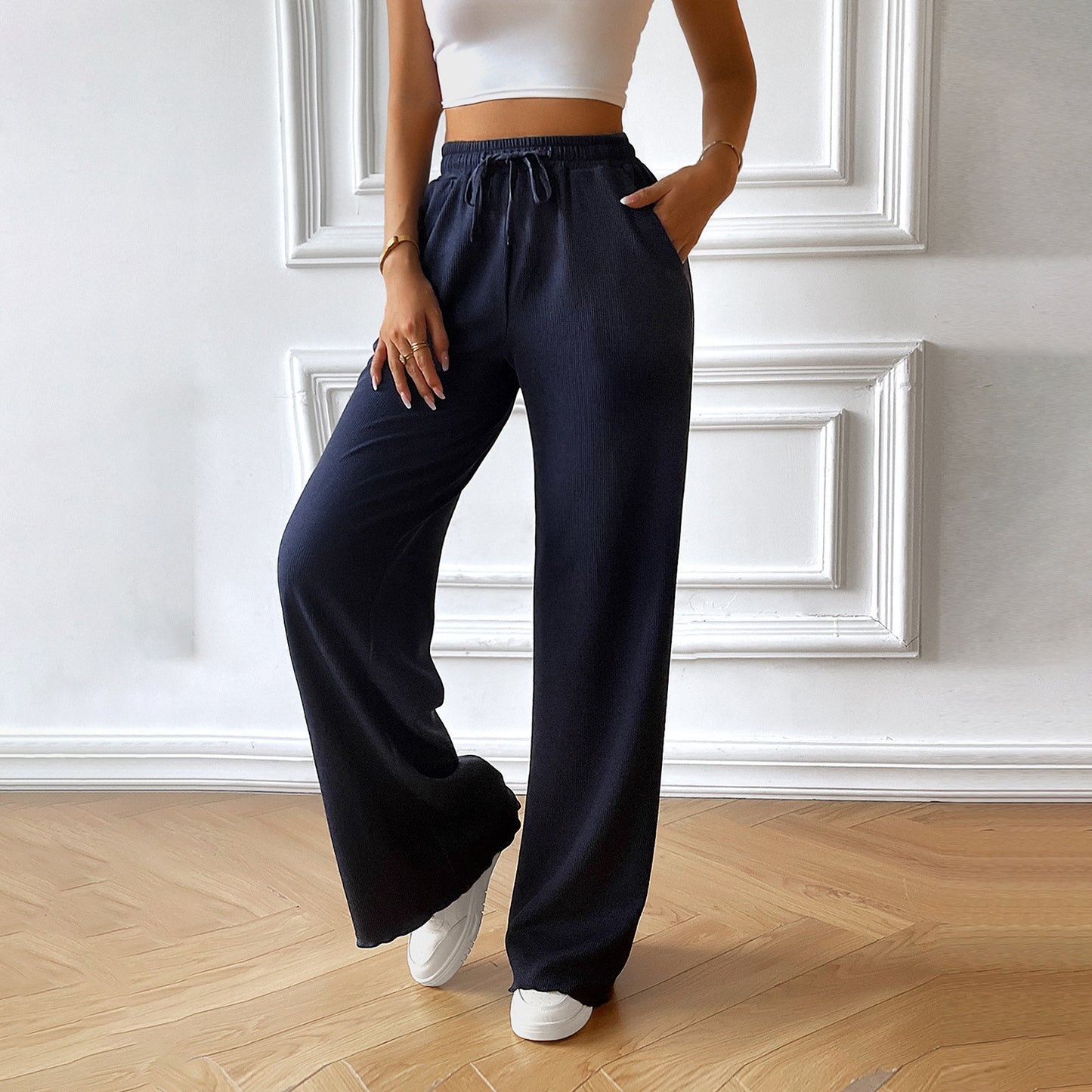Damen Lässige Freizeithose mit hohem Bund und elastischem Taillenbund Stalluxe