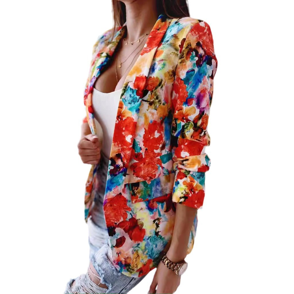 Damen Blazer mit floralem Druck und lässigem Schnitt Stalluxe