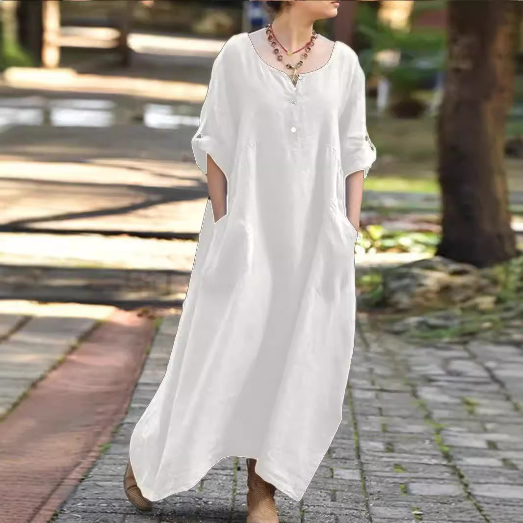 Damen Luftiges Maxikleid mit praktischen Seitentaschen und Knopfdetails Stalluxe