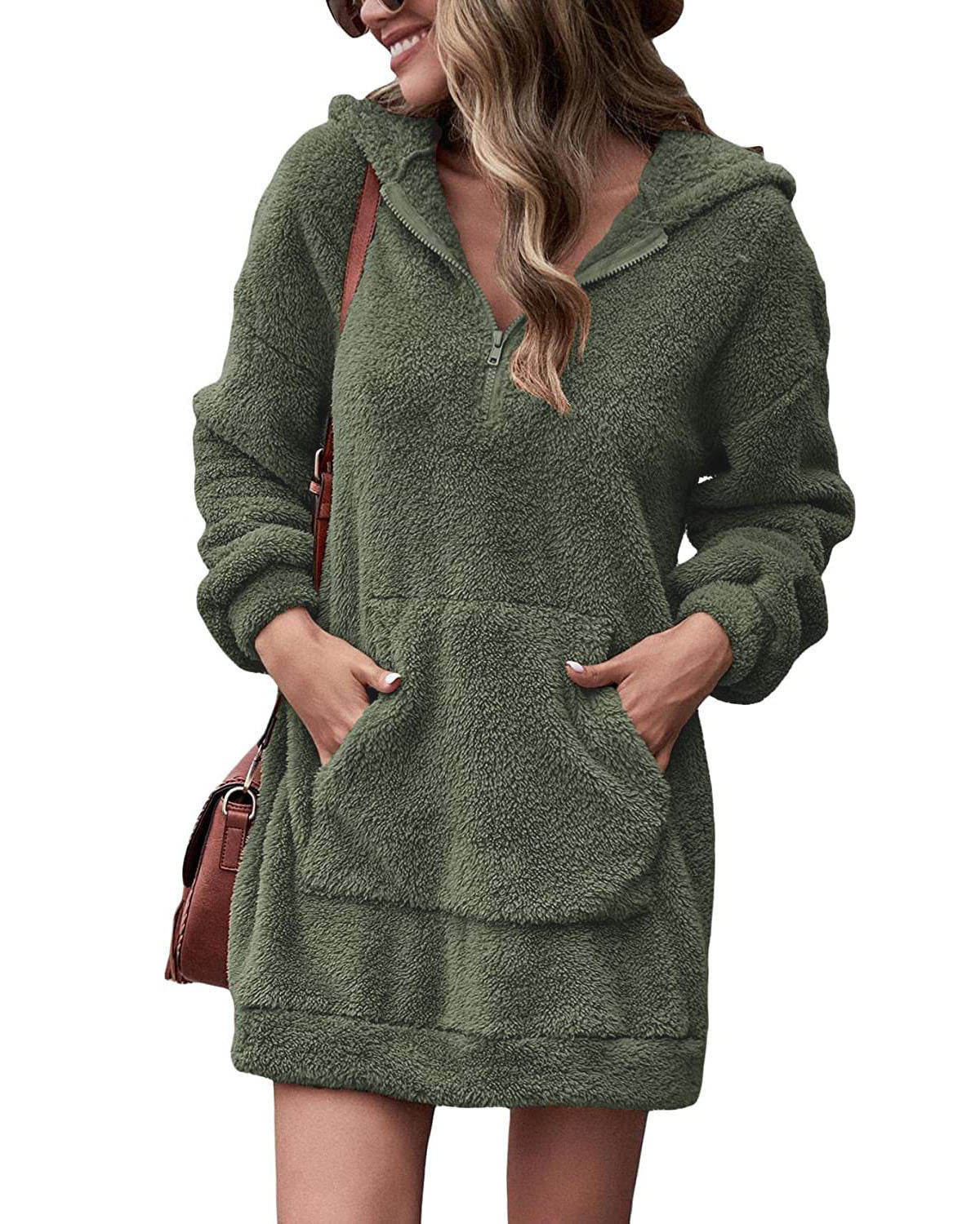Damen kuscheliges Fleece-Kleid mit Kapuze und Taschen Stalluxe