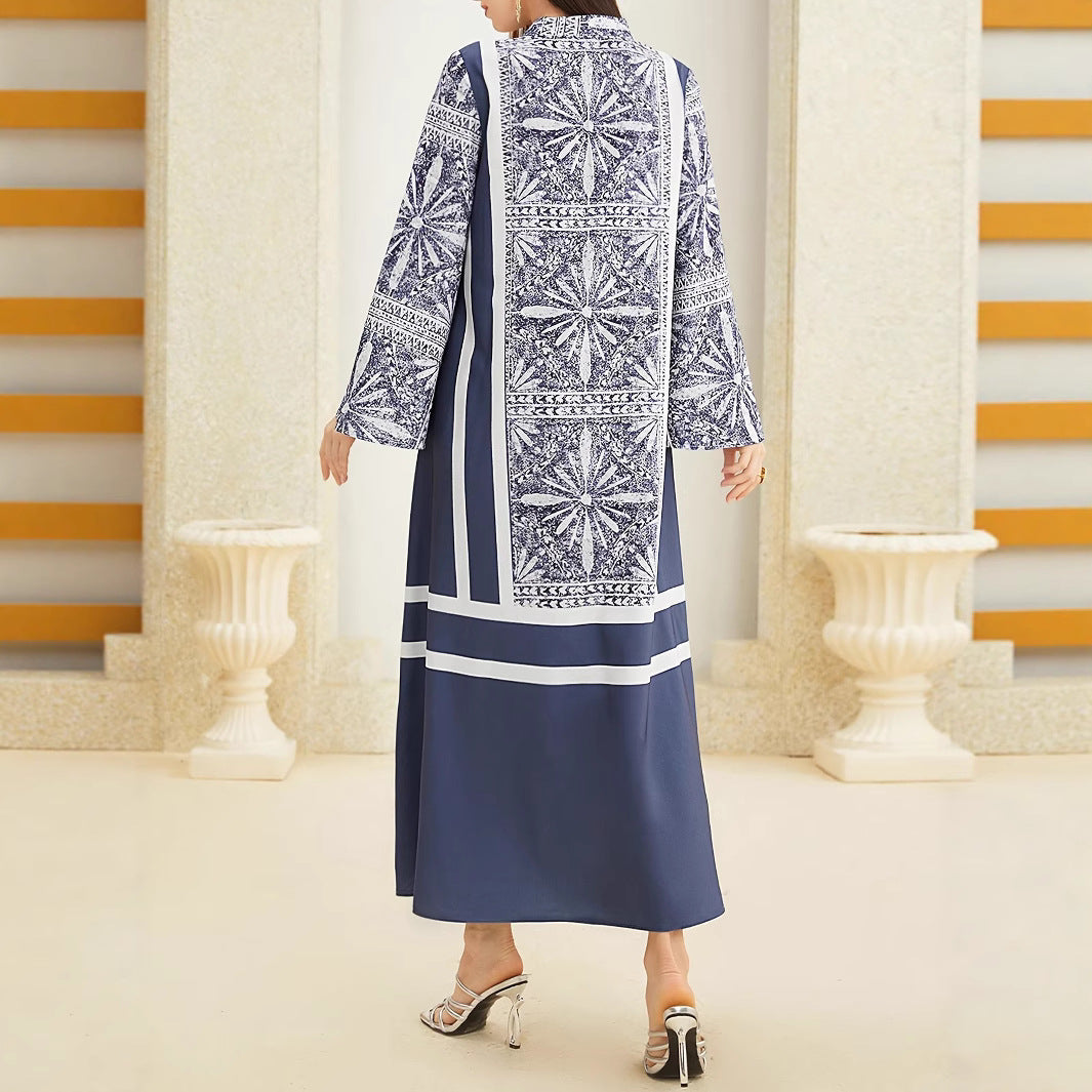 Damen Maxikleid mit elegantem Stehkragen und ausgestellten Ärmeln Stalluxe