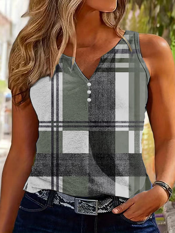 Damen Stylisches Karierter Button-Up Tanktop Stalluxe