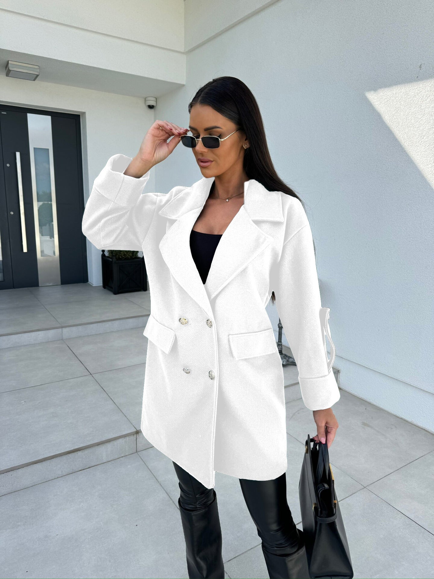 Damen Eleganter Oversized-Doppelreiher-Mantel mit strukturiertem Obermaterial Stalluxe