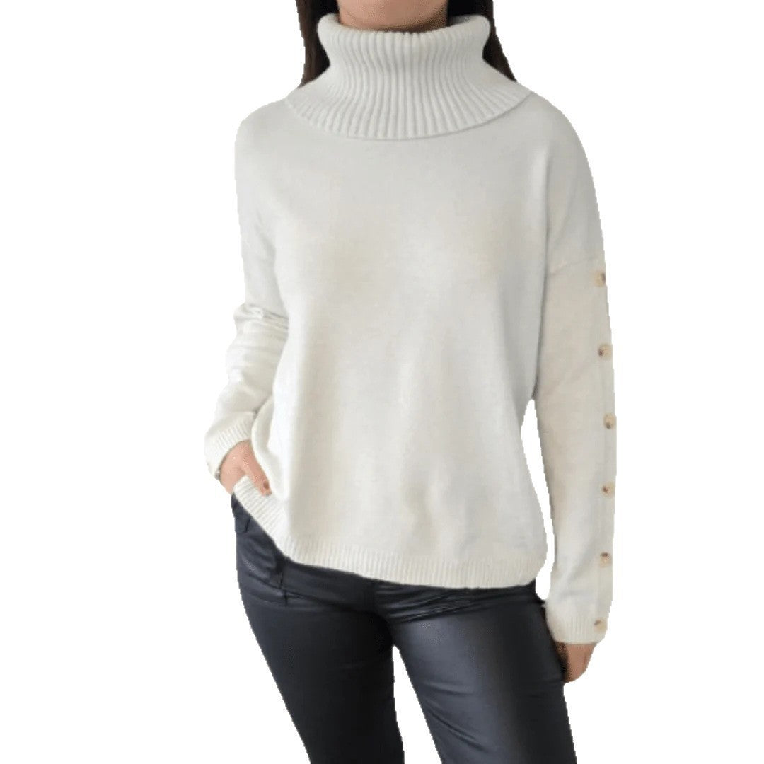 Damen Hoher Kragen Strickpullover mit Knopfdetails Stalluxe