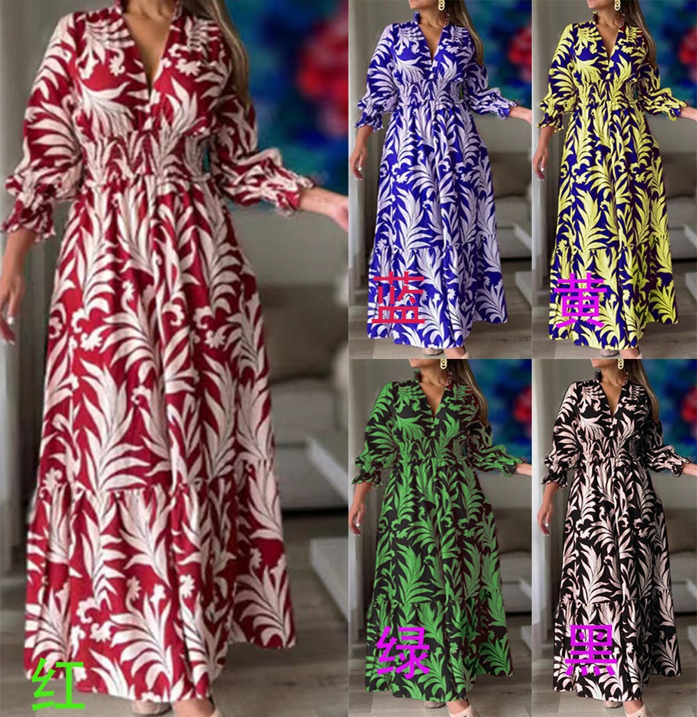 Damen Maxikleid mit voluminösen Ärmeln und floralem Druck Stalluxe