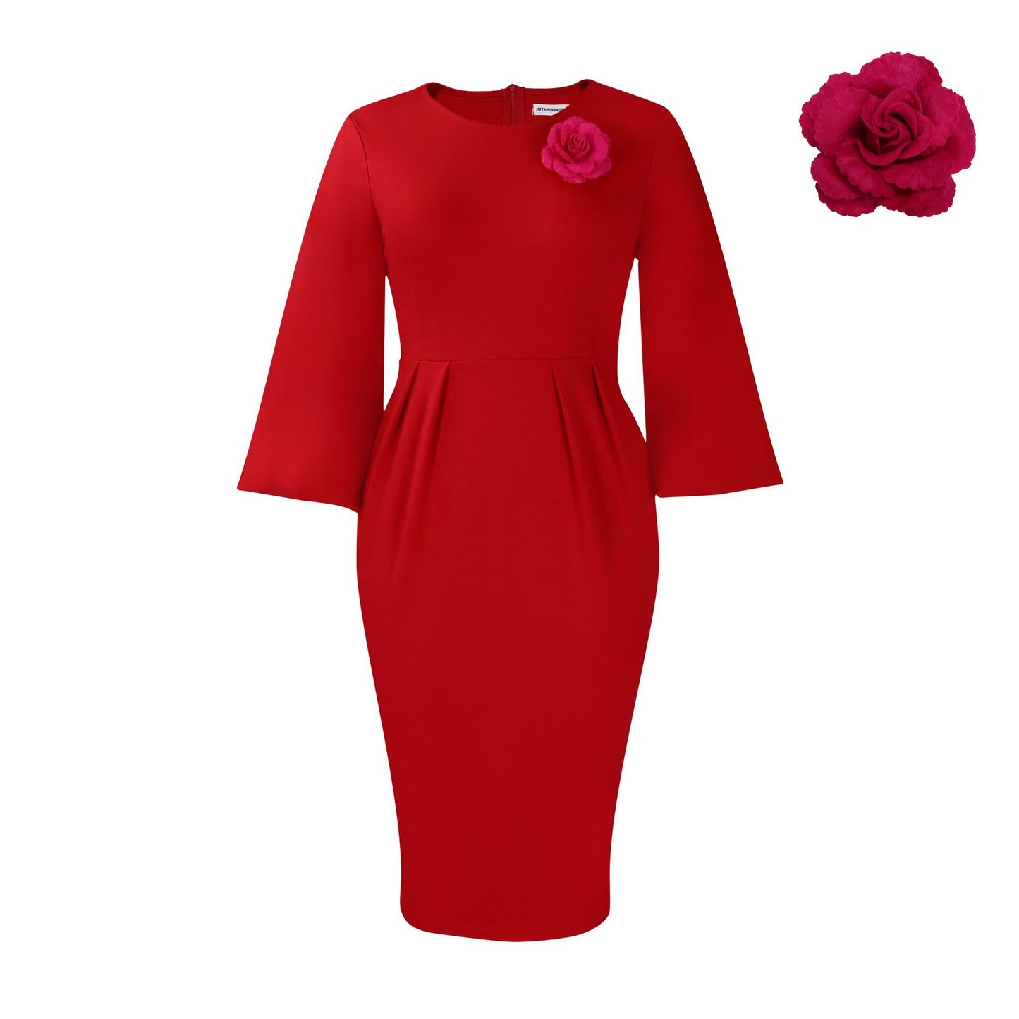 Damen elegantes Kleid mit fließenden Ärmeln und eingearbeitetem Taillenband Stalluxe
