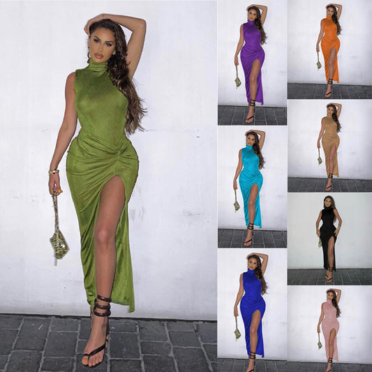 Damen Maxikleid mit raffinierten Drapierungen und hohem Schlitz Stalluxe