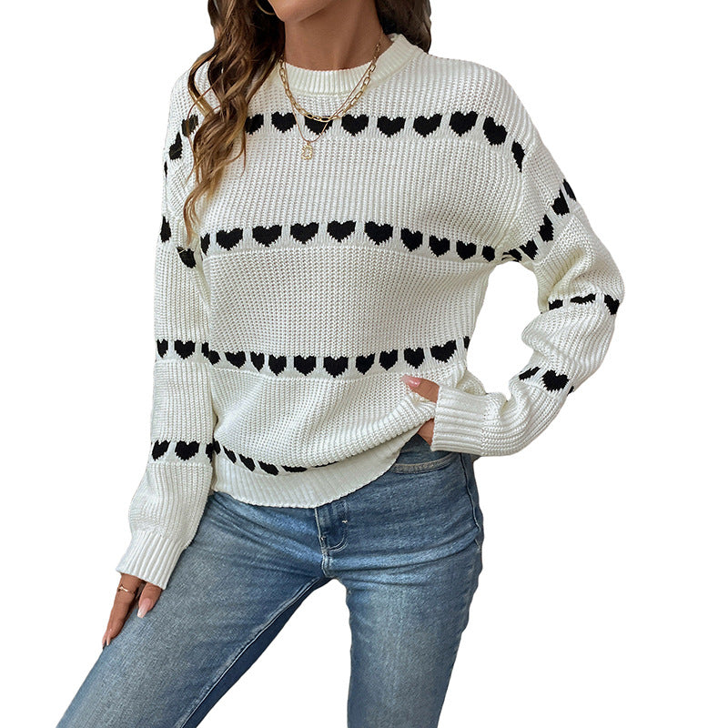 Damen Strickpullover mit Herzmuster und Rundhalsausschnitt Stalluxe
