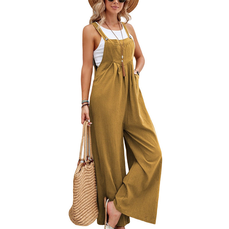 Damen Lässiger Jumpsuit mit weitem Bein und verstellbaren Trägern Stalluxe